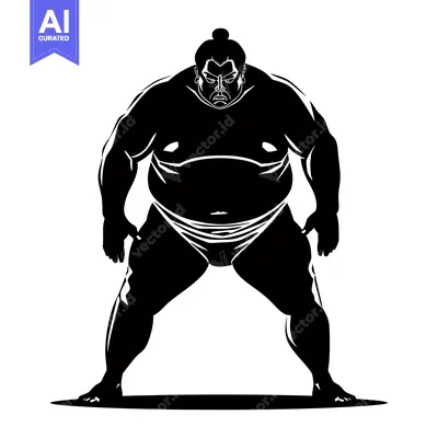 Premium design asset: Black and White Silhouette of a Sumo Wrestler