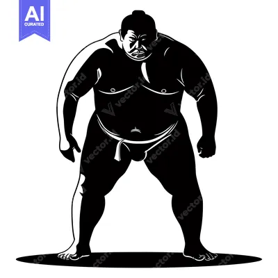Aset desain premium: Black and White Silhouette of a Sumo Wrestler