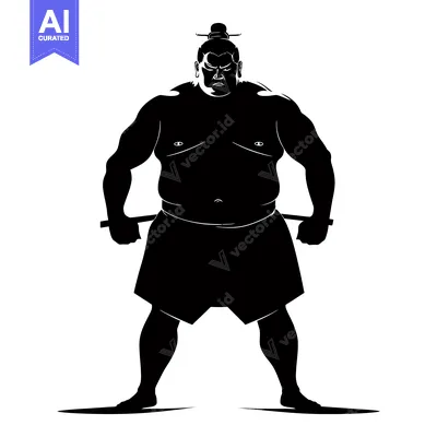 Silhouette of a Sumo Wrestler in a Fighting Stance