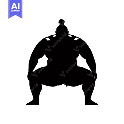 Aset desain premium: Silhouette of a Sumo Wrestler in a Fighting Stance