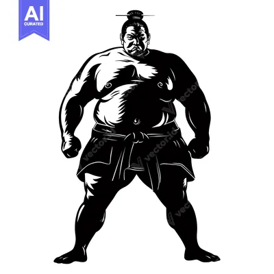 Aset premium populer: Black and White Illustration of a Japanese Sumo Wrestler