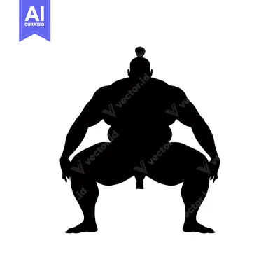 Aset premium populer: Silhouette of a Sumo Wrestler in a Fighting Stance