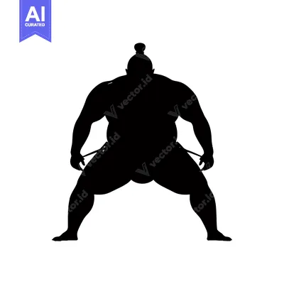 Aset premium populer: Silhouette of a Sumo Wrestler in Fighting Stance