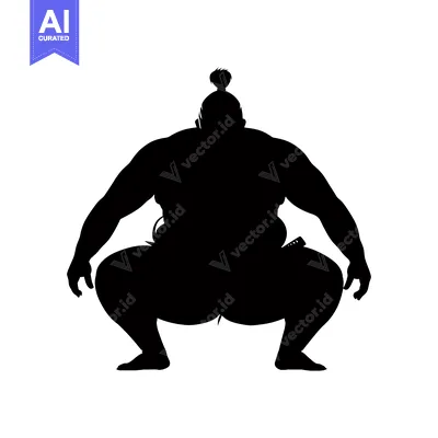 Aset desain premium: Silhouette of a Sumo Wrestler in a Fighting Stance