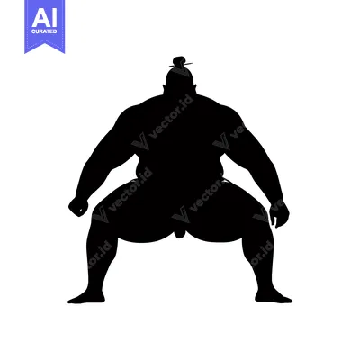 Premium design asset: Black and White Silhouette of a Sumo Wrestler in Fighting Stance