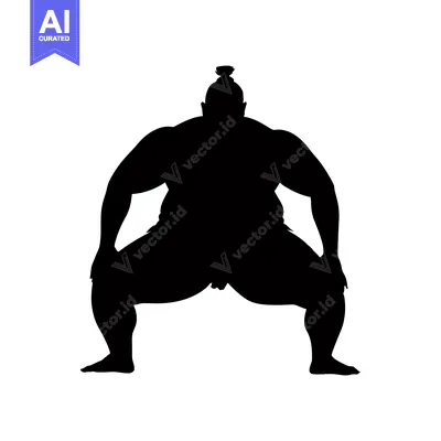 Aset premium populer: Silhouette of a Sumo Wrestler in a Fighting Stance
