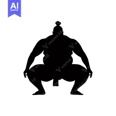 Aset desain premium: Silhouette of a Sumo Wrestler in a Fighting Stance