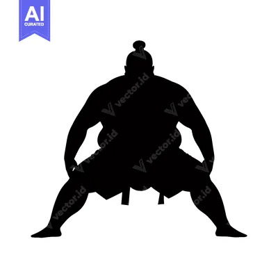 Aset premium populer: Silhouette of a Sumo Wrestler in a Fighting Stance