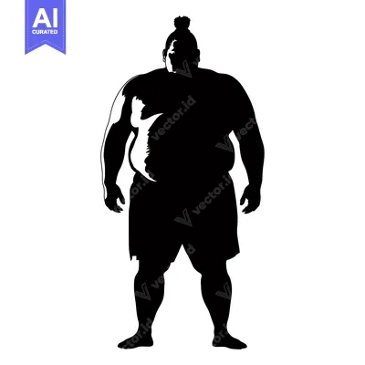 Aset desain premium: Silhouette of a sumo wrestler standing in a fighting stance