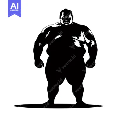 Silhouette of a Powerful Sumo Wrestler with a Serious Expression