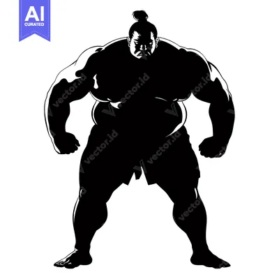 Premium design asset: Silhouette of a Powerful Sumo Wrestler with a Stern Expression