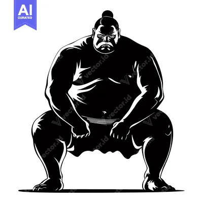 Aset desain premium: Silhouette of a Sumo Wrestler in a Fighting Stance