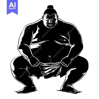 Aset premium populer: Silhouette of a Sumo Wrestler in a Fighting Stance