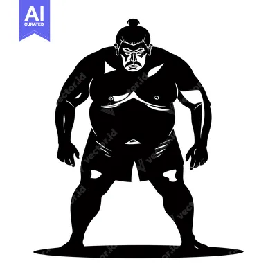 Aset premium populer: Silhouette of a Sumo Wrestler in a Fighting Stance