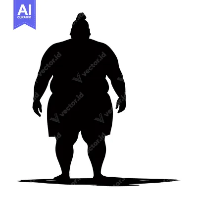 Aset desain premium: Silhouette of an Overweight Man with a Spiky Hairstyle