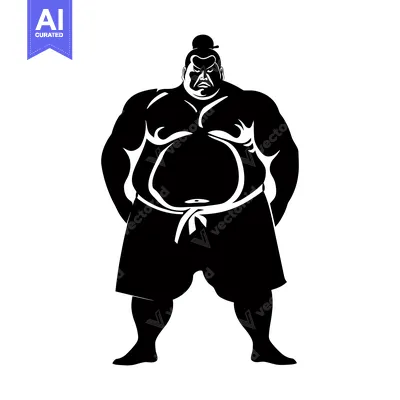 Premium design asset: Silhouette of a Japanese Sumo Wrestler with a Stern Expression