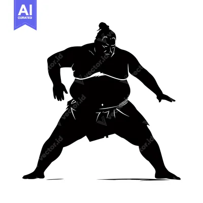 Aset desain premium: Silhouette of a sumo wrestler in a fighting stance