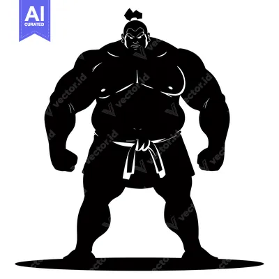 Aset desain premium: Silhouette of a Powerful Sumo Wrestler in a Fighting Stance