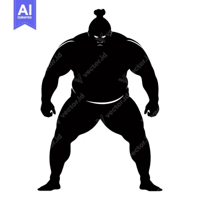 Aset desain premium: Black and White Silhouette of a Sumo Wrestler