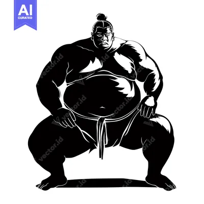 Premium design asset: Silhouette of a Sumo Wrestler in a Fighting Stance