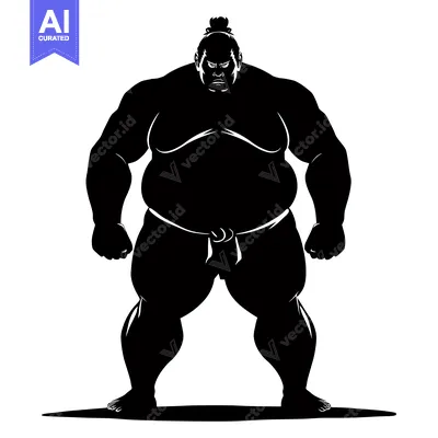 Aset premium populer: Silhouette of a Muscular Sumo Wrestler with a Serious Expression