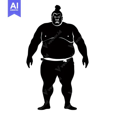 Aset premium populer: Silhouette of a Sumo Wrestler with a Topknot