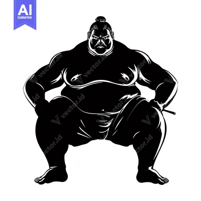 Popular premium asset: Black and White Silhouette of a Sumo Wrestler in a Fighting Stance