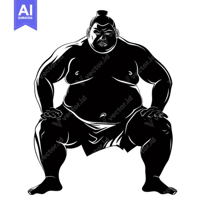 Aset premium populer: A Silhouette of a Sumo Wrestler in a Fighting Stance