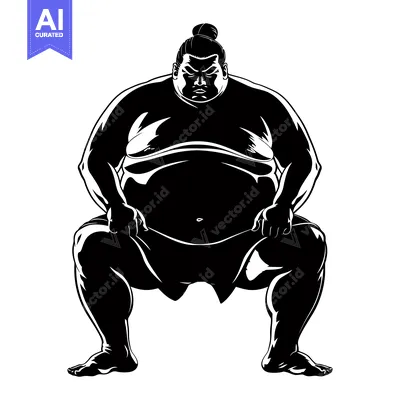 Aset desain premium: Silhouette of a Sumo Wrestler in a Fighting Stance