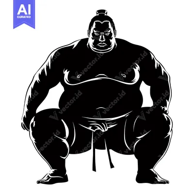 Aset desain premium: Silhouette of a Sumo Wrestler in a Fighting Stance
