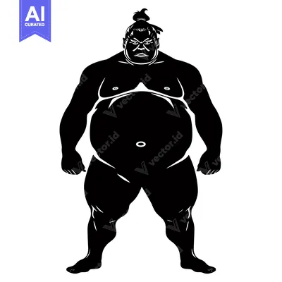 Aset desain premium: Silhouette of a Sumo Wrestler with a Stern Expression