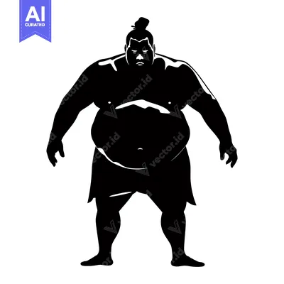 Premium design asset: Silhouette of a sumo wrestler with a stern expression