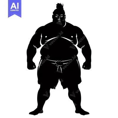 Premium design asset: Silhouette of a Sumo Wrestler with a Topknot