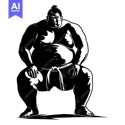 Premium design asset: A Silhouette of a Sumo Wrestler in a Fighting Stance