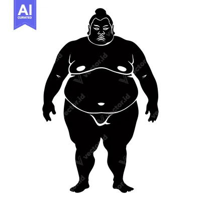 Aset premium populer: Silhouette of a Sumo Wrestler in a Fighting Stance