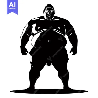 Aset desain premium: Silhouette of a Sumo Wrestler Standing Ready