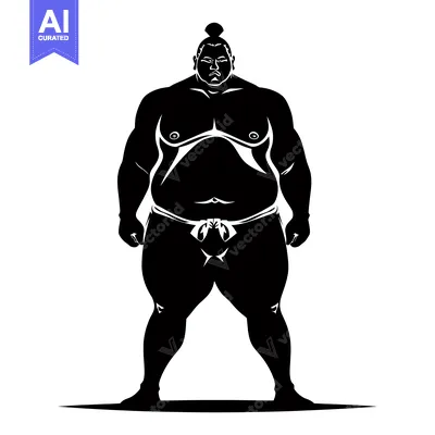 Premium design asset: Silhouette of a Powerful Sumo Wrestler in Fighting Stance