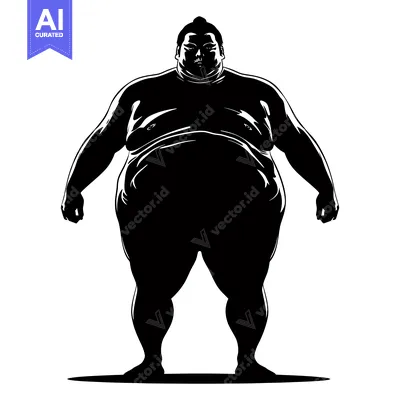 Aset desain premium: Silhouette of a Sumo Wrestler Standing with a Serious Expression