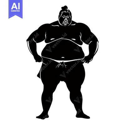 Aset desain premium: Silhouette of a Sumo Wrestler with a Serious Expression