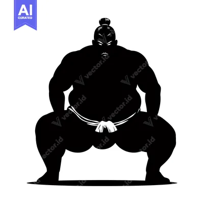 Silhouette of a Sumo Wrestler in a Fighting Stance
