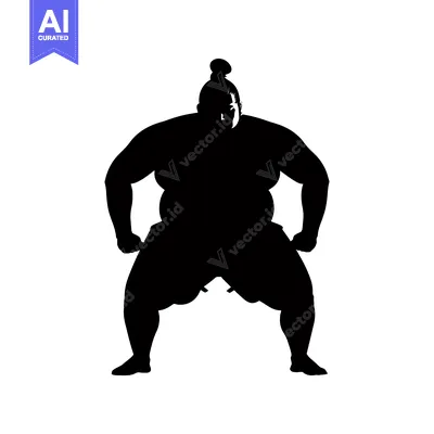 Aset desain premium: Silhouette of a Sumo Wrestler in Fighting Stance