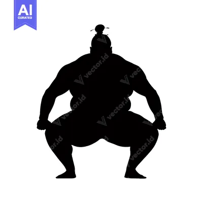 Aset premium populer: Silhouette of a Sumo Wrestler in a Fighting Stance