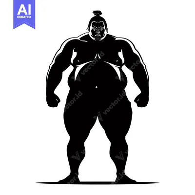 Silhouette of a Powerful Sumo Wrestler in a Fighting Stance
