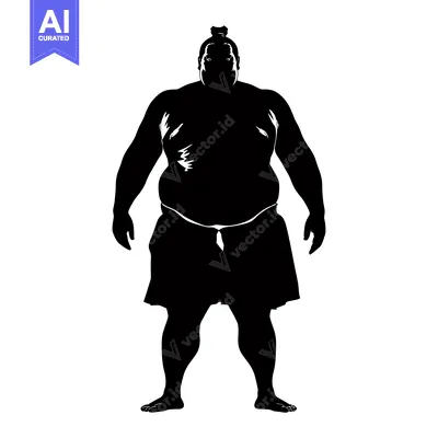 Black and White Silhouette of a Sumo Wrestler