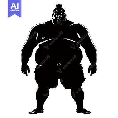 Aset premium populer: Silhouette of a Sumo Wrestler with a Serious Expression
