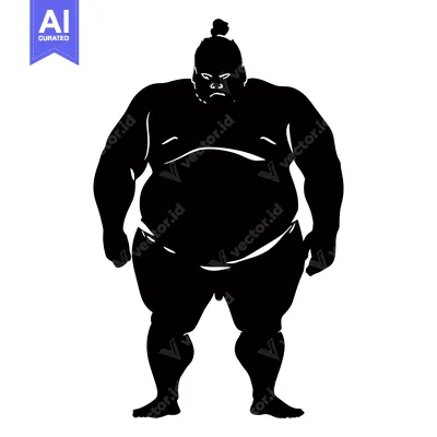 Premium design asset: Silhouette of a Sumo Wrestler with a Serious Expression