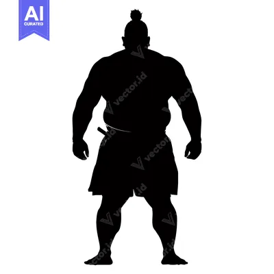 Silhouette of a Sumo Wrestler with a Topknot Hairstyle