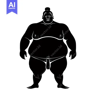 Aset desain premium: Silhouette of a Sumo Wrestler in a Traditional Fighting Stance