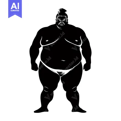 Silhouette of a Sumo Wrestler with a Serious Expression