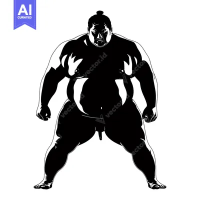 Silhouette of a Sumo Wrestler in a Fighting Stance